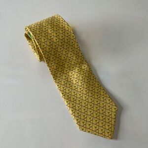 SALVATORE FERRAGAMO Yellow Golf Print Silk Tie Necktie Sporty Office Business